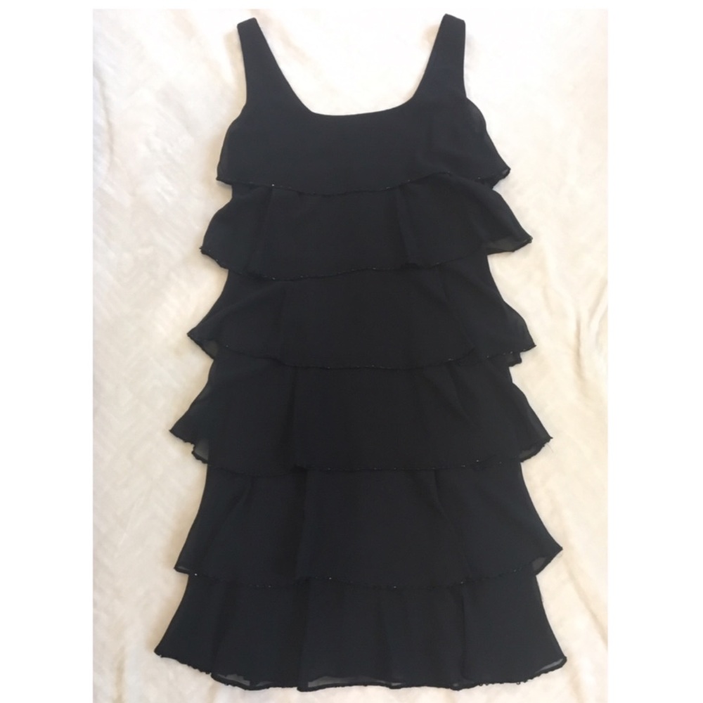 Tiered black cocktail dress